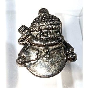 Vintage Signed BEST Silver Tone Brooch Pin Pendent Snowman Hat scarf star